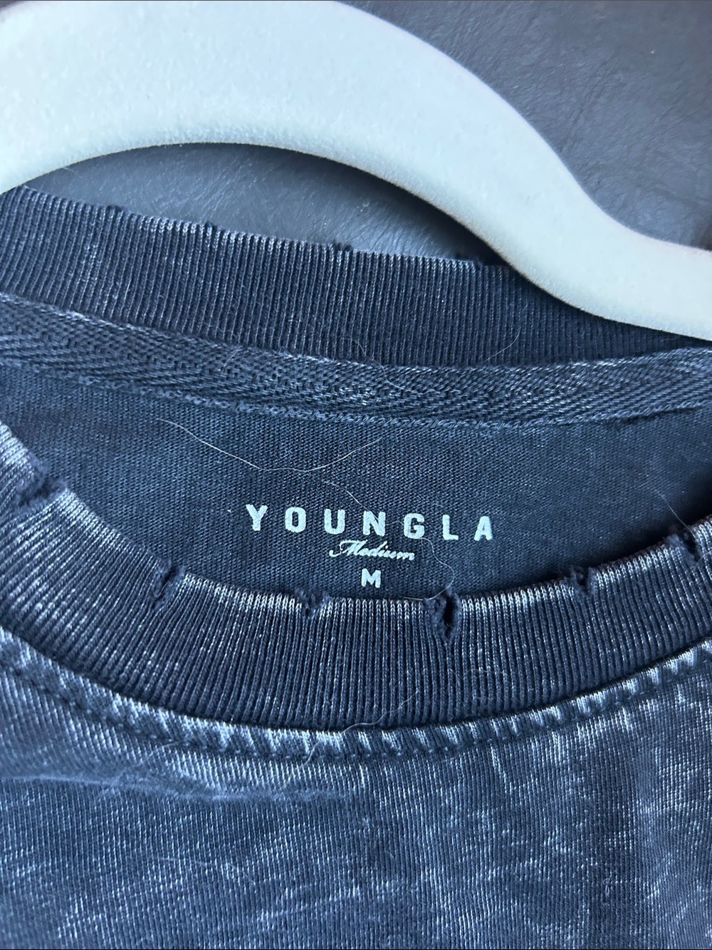 YoungLA Black Acid-Wash Long Sleeve Tee with White Logo - Picture 3 of 8